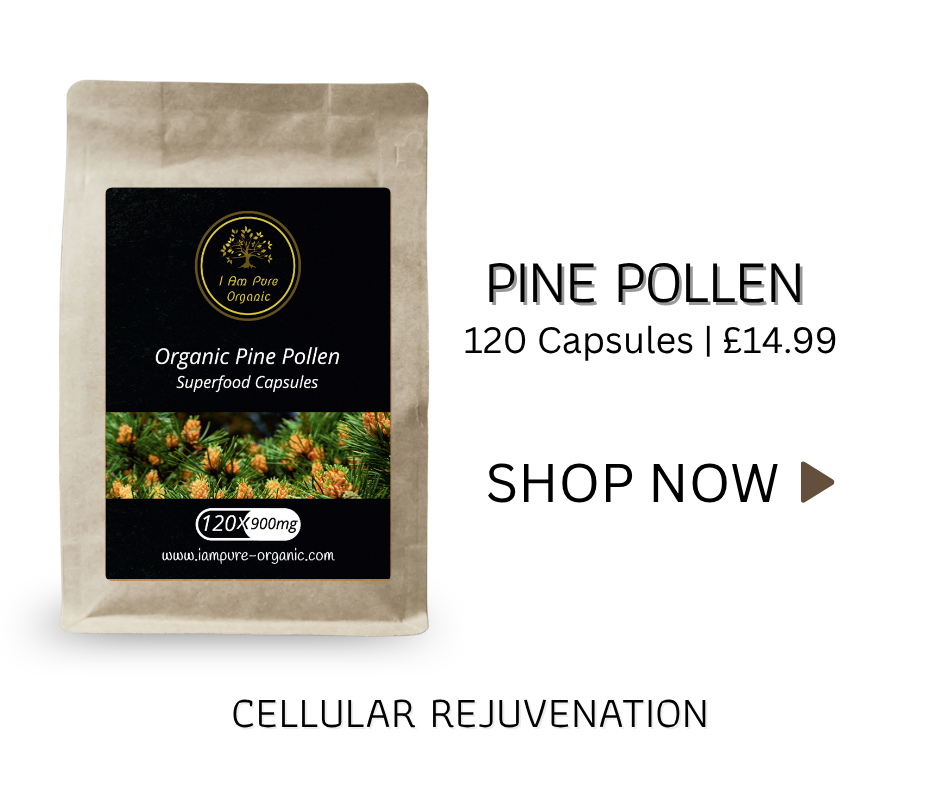 Pine Pollen capsules supporting natural cellular rejuvenation, vitality and overall wellbeing